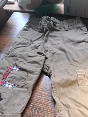 Kids' Tan Cargo Pants with Plaid Accent